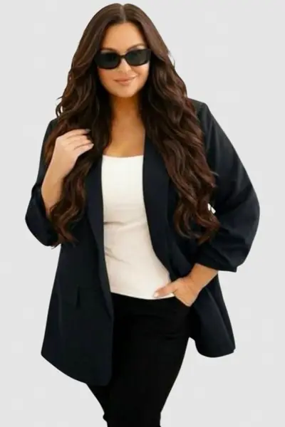 Sacou casual BLUMY, cu lungime medie si clapete, NEGRU, Marime XL/2XL