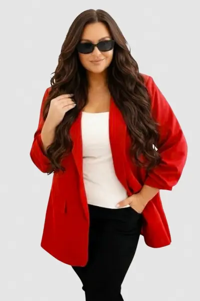 Sacou casual BLUMY, cu lungime medie si clapete, ROSU, Marime XL/2XL