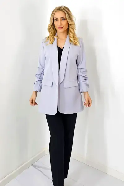 Sacou casual Nora, de lungime medie, Gri, Marime S/M