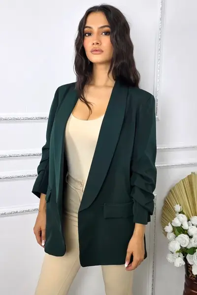 Sacou office Alessia, cu buzunare decorative, Verde inchis, Marime S/M