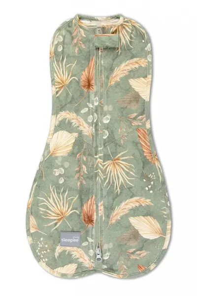 Saculet swaddle pentru infasat nou nascut + caciulita First Step Boho Green 0.2 Tog Sleepee