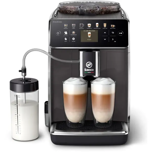 Saeco Espressor automat Saeco GranAroma SM6580/10, sistem de lapte Latte Duo, 14 bauturi, ecran TFT color, 4 profiluri utilizator, filtru AquaClean, rasnita ceramica, functie DoubleShot, Gri