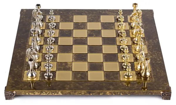 Șah de lux Manopoulos - Classic Metal Staunton, 36 x 36 cm, maro