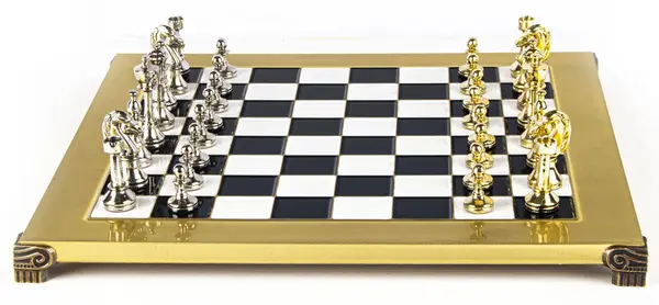 Șah de lux Manopoulos - Classic Metal Staunton, 36 x 36 cm, negru/auriu