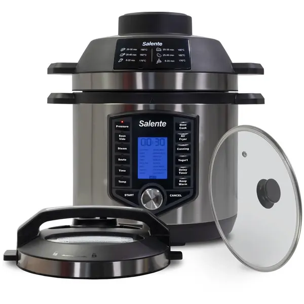 SALENTE MultiCooker Salente Ario II, 1500W, 6L, gatire sub presiune, control digital, 63 programe, 11 moduri de gatire, Timer, Negru