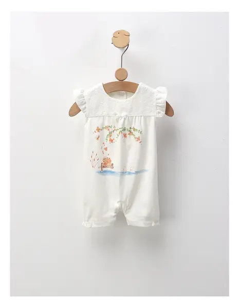 Salopeta Baby Girls Ducks, cu alb