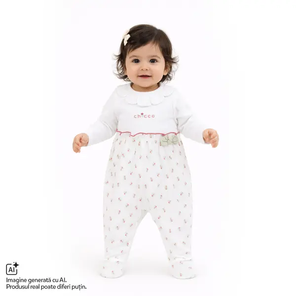 Salopeta bebelusi Chicco deschidere la scutec, Alb cu model, 01285-70MFCI