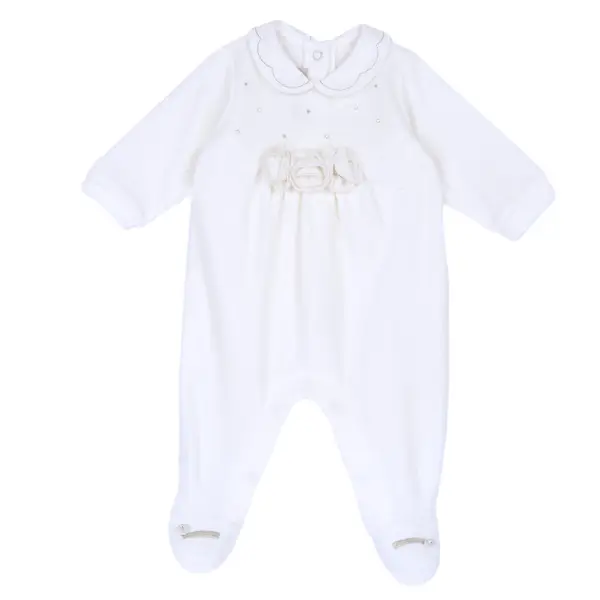 Salopeta bebelusi Chicco din velur, Alb, 00320-69MFCI