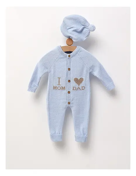 Salopeta cu fes Love Mom Dad acrilic blue
