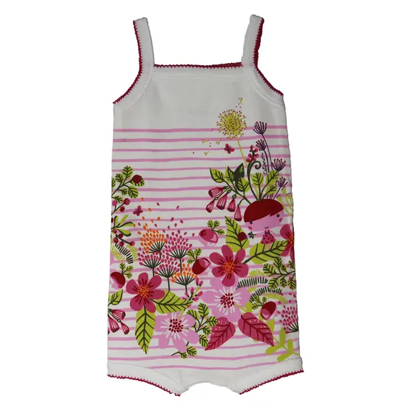 Salopeta vara cu bretele DL24 alb floral, Danina | 3 luni