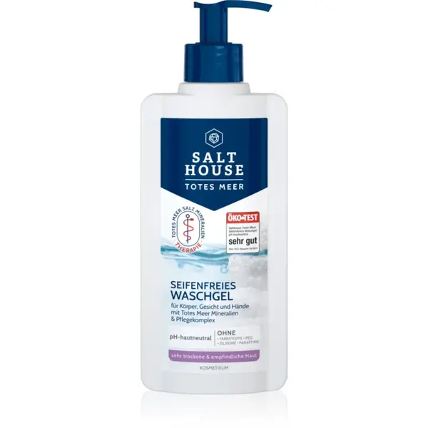 Salt House Dead Sea Therapy Soap-free Washing Gel gel de curățare fără săpun pentru corp, față și mâini cu ulei de jojoba și uree 250 ml