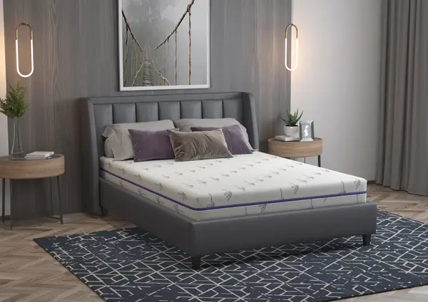 Saltea cu memorie Somnexpert Lavanda 160x200, înălțime 16 cm, ortopedică, husă tratată cu lavandă, lavabilă, cu fermoar, rulată, fermitate medie