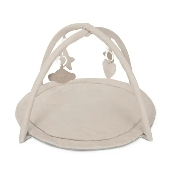 Saltea de activitati pentru bebelusi, Lorelli Moments, jucarii textile cu sunet si zornaitoare, 83 x 83 cm, Beige