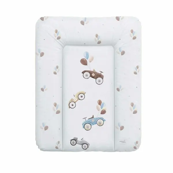 Saltea de infasat, Ceba Baby moale Retro Cars, Fara ftalati, 70 x 50 cm, Alb/Bej