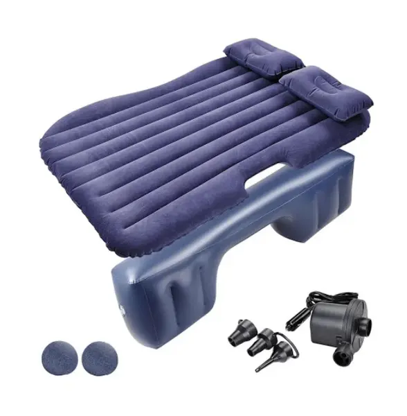Saltea Gonflabila Auto 145x90cm PVC 150kg + Pompa 12V + 2 Perne Albastru