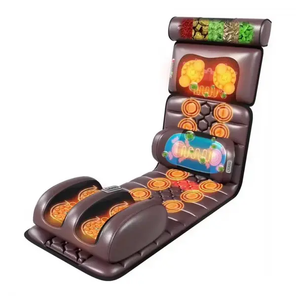 Saltea pentru masaj complet Shiatsu, BLIROWIN ® , pentru persoanele care au dureri de spate, 9 moduri de masaj, 10 motoare de vibratii, dispozitiv de control, piele ecologica, maro inchis