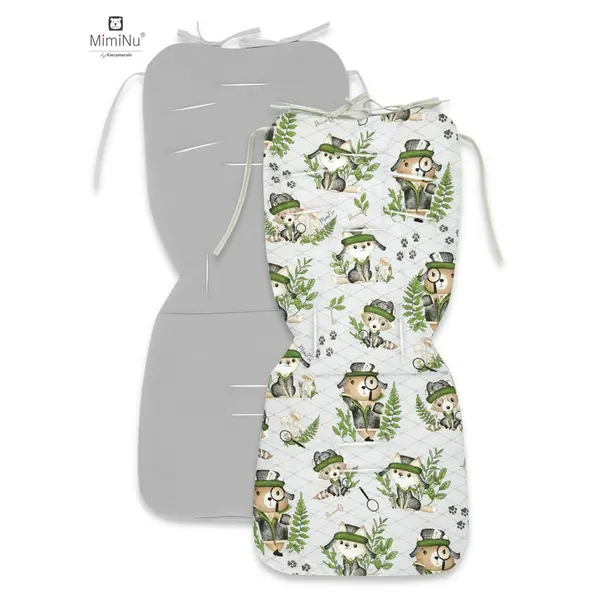 Salteluta pentru carucior, MimiNu, Reversibila, Cu doua fete, Din catifea si bumbac, Materiale certificate Oeko Tex Standard 100, 78 x 34 cm, Minky Detective Natural