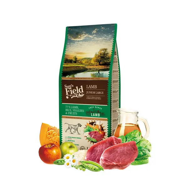 SAM'S FIELD Junior Large Breed, L-XL, Miel, hrană uscată conținut redus cereale câini junior, 13kg