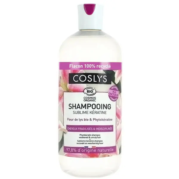 Sampon bio de reparare intarire si netezire pentru par slab si despicat cu crin si fitocheratina, 500ml, Coslys