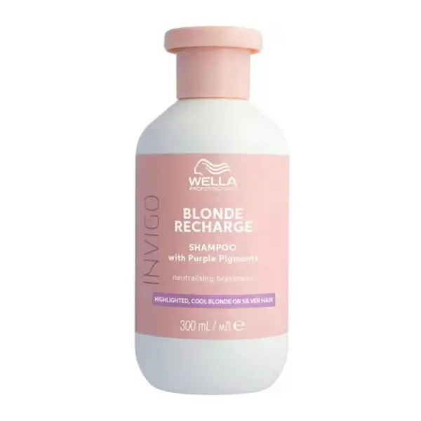 Sampon cu Pigment Violet Wella Recharge Pro Invigo Cool Blonde, Revitalizeaza si Protejeaza Culoarea Parului Blond, 300 ml