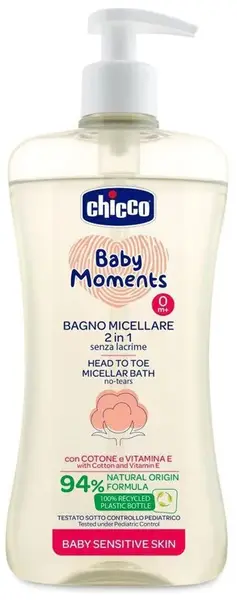 Șampon micelar pentru păr și corp Chicco - Sensitive, 500 ml