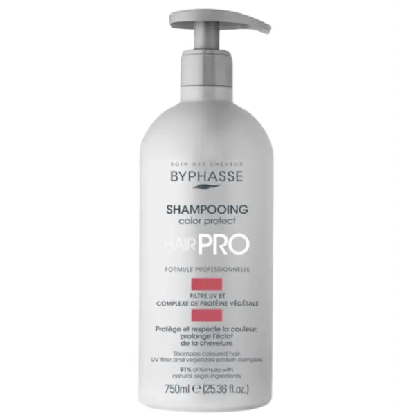 Sampon pentru Parul Vopsit, Byphasse, Hair Pro, Color Protect, cu Filtre UV si Complex de Proteine Vegetale, Revitalizeaza si Pr