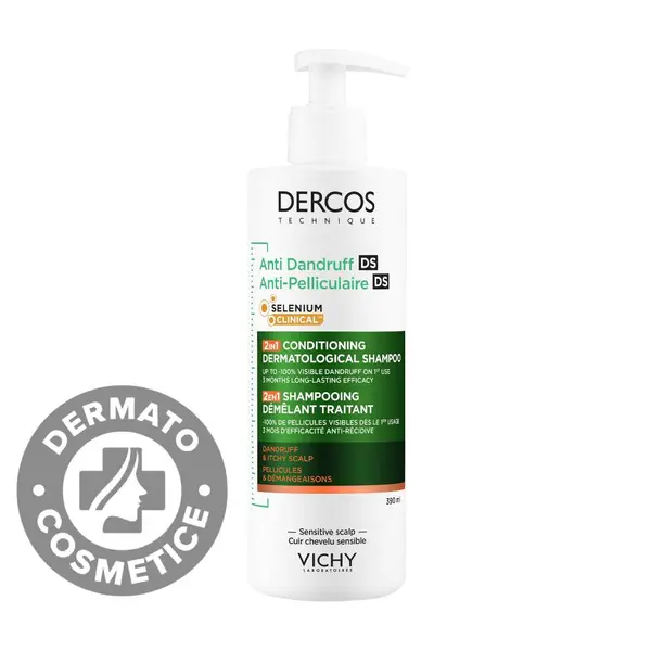 Sampon si balsam 2 in 1 anti-matreata pentru toate tipurile de par Dercos, 390ml, Vichy