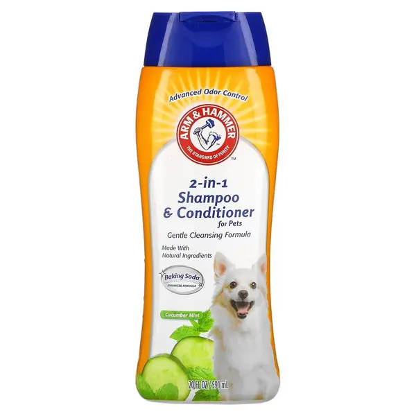 Sampon si Balsam 2-in-1 pentru Caini, Arm & Hammer, Curatare Eficienta cu Bicarbonat de Sodiu, fara Lacrimi, Aroma Castravete, 591ml