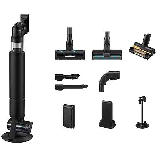 Samsung Aspirator vertical Bespoke Jet AI Ultra VS90F40DEK/GE, putere aspirare 400W, Motor HexaJet Inverter, Filtrare HEPA, WiFi, AI Cleaning 2.0, Active Dual Brush, Slim LED Brush+, autonomie 160 min, Negru