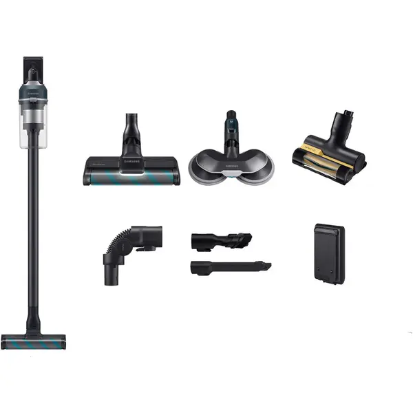 Samsung Aspirator vertical Samsung Jet 85 Premium VS20C852FTB/GE, 0.8L, 25.2V, 580W, Digital Inverter, Perie Slim LED pentru parchet, Perie Mop, Perie Pet, 60 min autonomie, Negru-Albastru