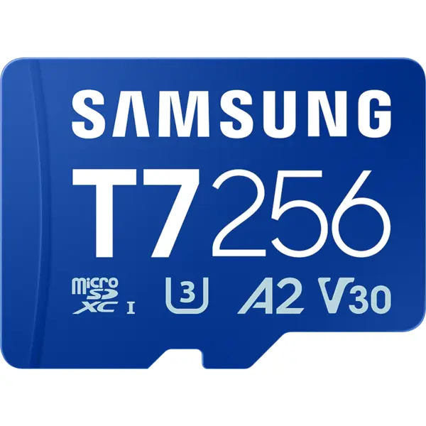 Samsung Card de memorie microSD SAMSUNG T7 de 256GB pentru smartphone-uri, tablete si console portabile, viteza de citire de pana la 170 MB/s, Albastru