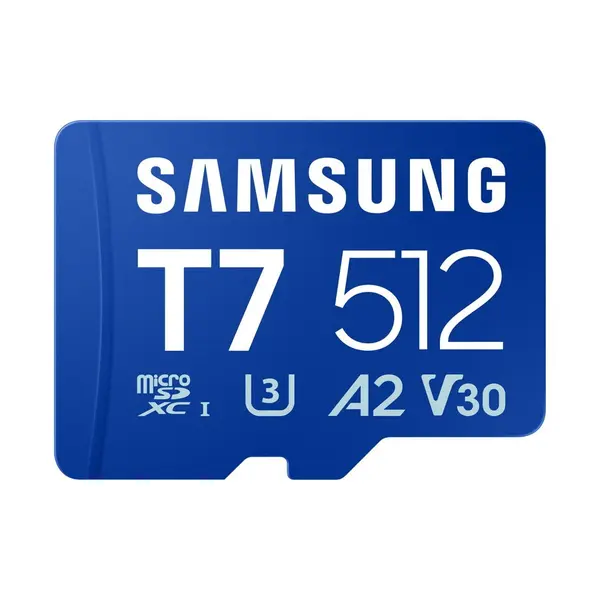 Samsung Card de memorie microSD Samsung T7 de 512GB pentru smartphone-uri, tablete si console portabile, viteza de citire de pana la 170 MB/s, Albastru