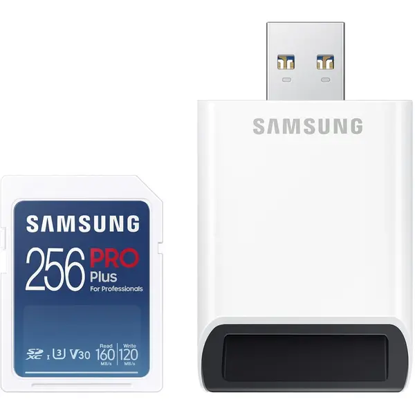 Samsung Card Samsung PRO Plus for Professionals R160/W120 SDXC 256 GB UHS-I U3 Clasa 10 cu cititor de carduri