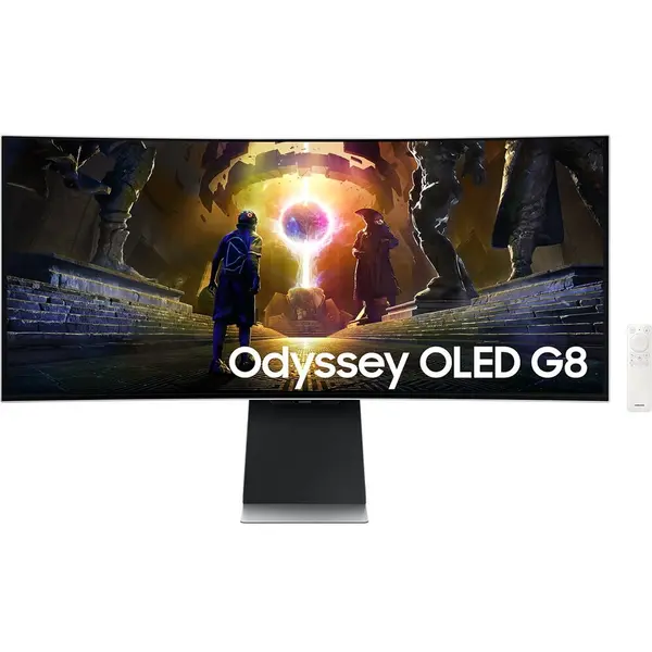 Samsung Monitor Gaming Curbat OLED Samsung Odyssey G8 34, WQHD (3440 x 1440), 175Hz, 0.03ms, Boxe, HDMI, DisplayPort, Argintiu