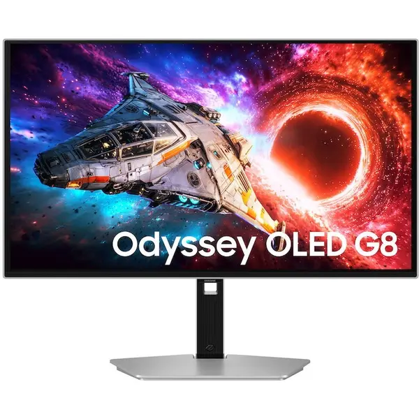 Samsung Monitor Gaming OLED Samsung Odyssey OLED G8 G80SH, 27 inch, UHD (3840 x 2160), HDMI, DisplayPort, Pivot, 240 Hz, 0.03 ms, Argintiu