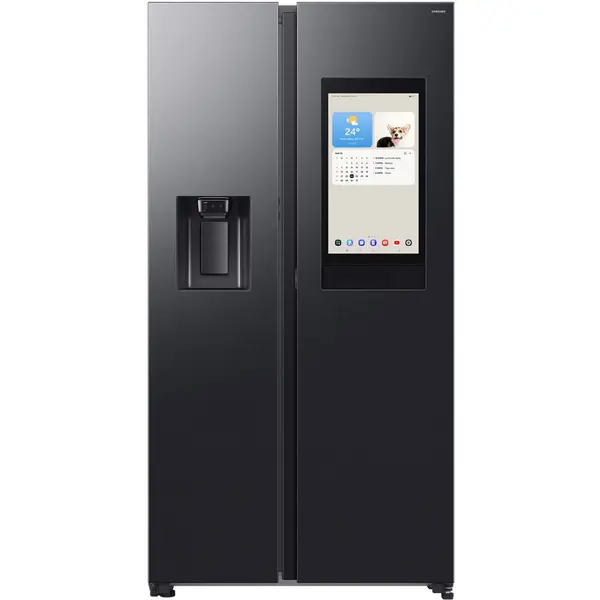 Samsung Side by side Samsung Family Hub RS90F66BEFEO, 614 l, Ecran 21.5, SmartThings AI Energy, Full No Frost, Twin & Metal Cooling, Dozator de apa/gheata, Compresor Digital AI Inverter, Clasa E, H 178.4 cm, Inox negru