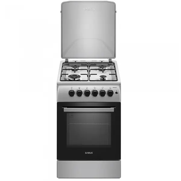 Samus Aragaz Samus SM561XPBS, 4 Arzatoare gaz, Cuptor gaz, Aprindere electrica plita, Timer, Inox-Argintiu