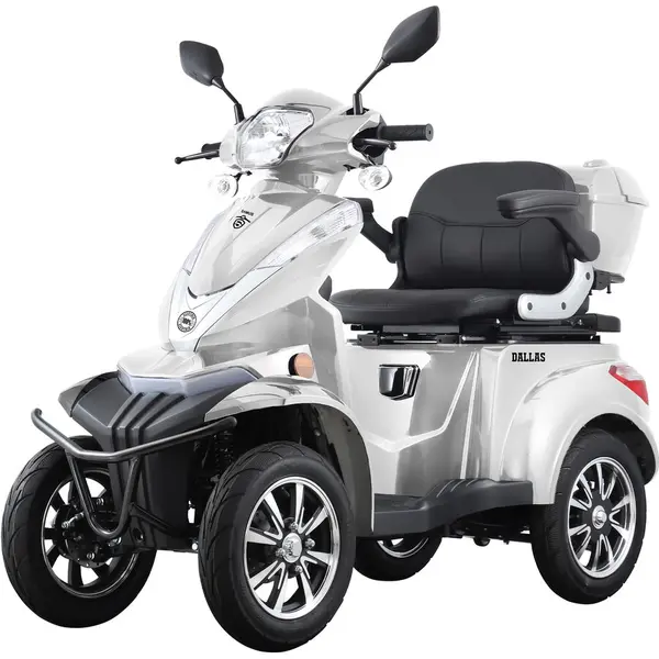 Samus Cvadriciclu electric Samus Dallas-4R1-10T1000-60V20-Silver, 1000W, Viteza Maxima 25 km/h, Acumulator 60V / 20A ( 5x 12V / 20 AH), Tip baterie plumb acid, Autonomie 30-40 km, Argintiu