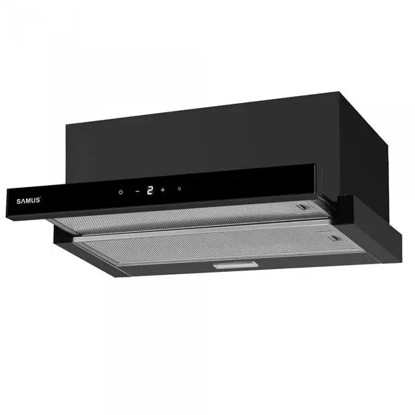 Samus Hota incorporabila Samus HS6061DTGB, 200 W, Control electronic tactil, 3 trepte, parte frontala din sticla neagra, 611 mc/h, L 60 cm, Negru