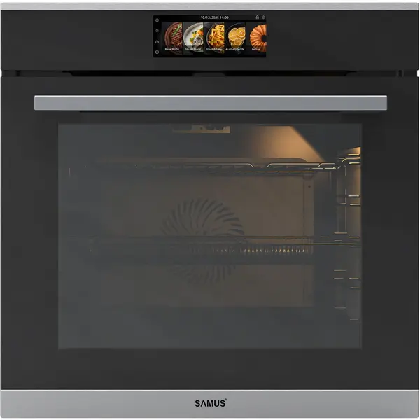 Samus Pachet Cuptor incorporabil Samus SC634GDT15H, 74l, 3440 W, clasa A+.+Plita incorporabila Samus PSG-64SMGN2, 4 arzatoare pe gaz, Aprindere electrica, Neagra