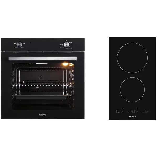Samus Pachet Samus B13 Cuptor incorporabil Samus SC621G4, Electric, 81 L, 4 functii + Plita incorporabila Samus PSVE-32BG3, Vitroceramica, 2 Zone de gatit, Negru
