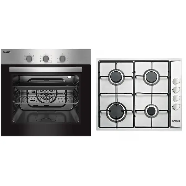 Samus PACHET Samus Cuptor incorporabil SC616GTXV, 56 L, 2200 W si Plita incorporabila PSG-64SX, 4 arzatoare gaz, 56 cm