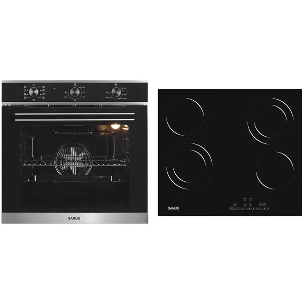 Samus Pachet Samus ONL9 Cuptor incorporabil Samus SC628GX9, 2800 W, 75 l, 9 Functii, Grill, Clasa A + Plita incorporabila Samus PSVE-64BG3, Vitroceramica, 5800 W, 4 Zone de gatit, Negru
