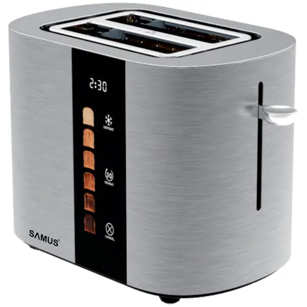 Samus Prajitor de paine Samus Gourmet, 800 W, Capacitate 2 felii, Latime fante 38 mm, Touch Control, Afisaj digital, Argintiu