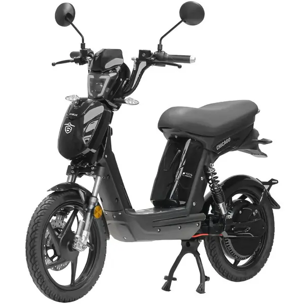 Samus Scuter electric, fara permis, Samus Chicago-18T800-48V26-Black, viteza maxima 25 km/h, autonomie 90 km, motor 800 W, acumulator 48 V 26 Ah, sarcina maxima 152 kg, afisaj LCD color, jante aluminiu, Negru