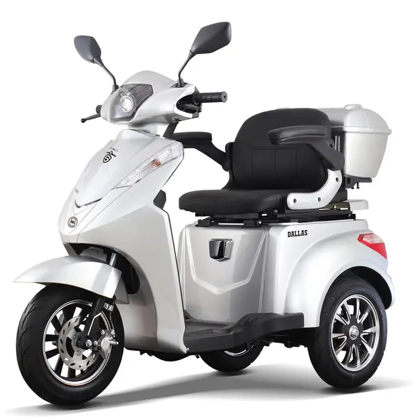 Samus Triciclu electric Samus Dallas-3R1-10T1000-60V20-Silver, 1000W, Viteza Maxima 25 km/h, Acumulator 60V / 20A ( 5x 12V / 20 AH), Tip baterie plumb acid, Autonomie 40-45 km, Argintiu