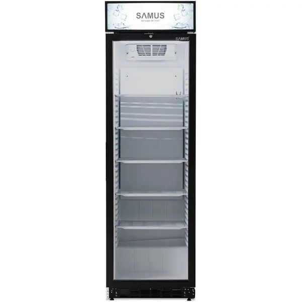 Samus Vitrina frigorifica Samus VS380D, Capacitate 346 l, 5 rafturi ajustabile, Clasa D, Lumina LED, Alb-Negru