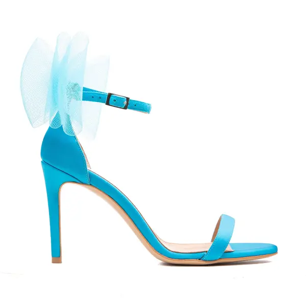 Sandale Agata cu Funde Tulle, Satin, Albastre - 40 / 9.5 cm