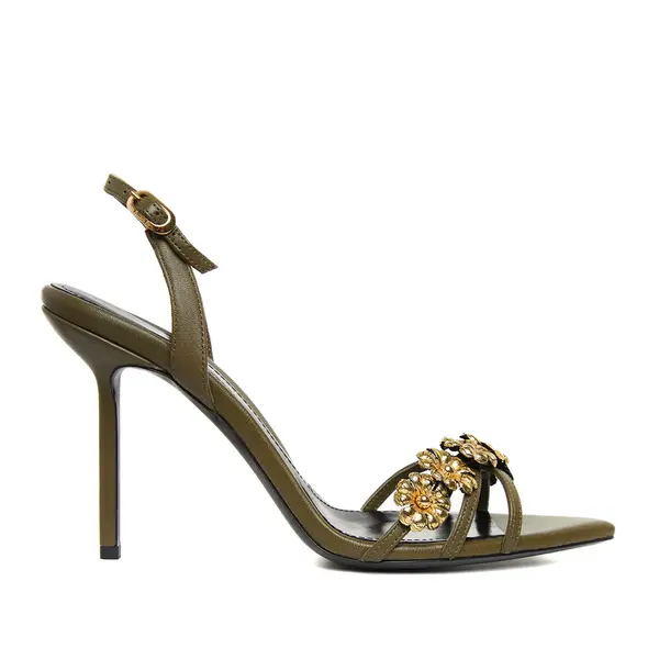 Sandale Amelie Piele Naturala, Kaki/Auriu - Premium Collection - 35 / 10 cm