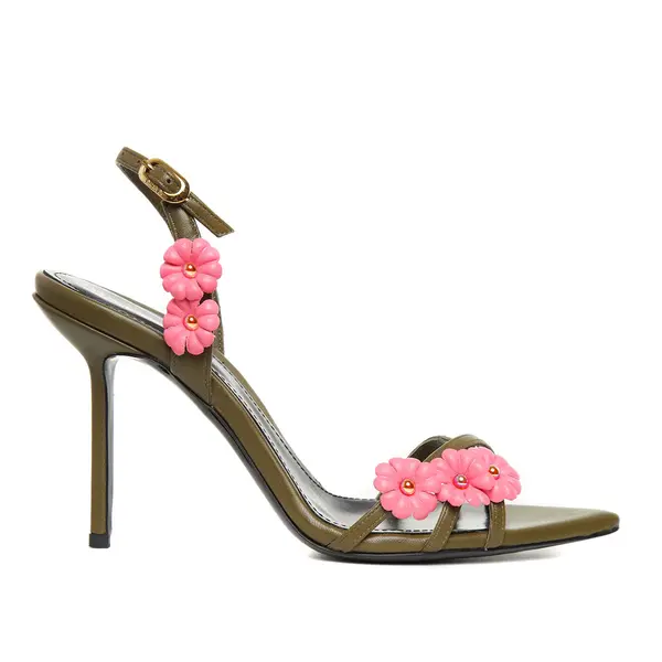 Sandale Amelie Piele Naturala, Kaki/Roz - Premium Collection - 40 / 10 cm